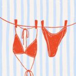 Red and Blue Illustrated Playful Retro Summer Vibes Bikini Poster 1