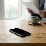 Celular na mesa negocios